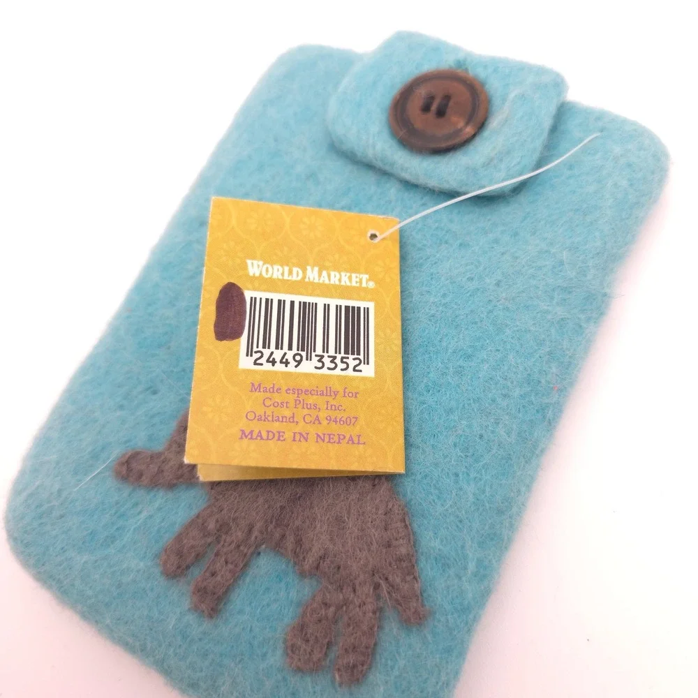 Smartphone Sleeve Wool Blue Elephant Handmade Nepal NWT Boho Artisan Fair Trade